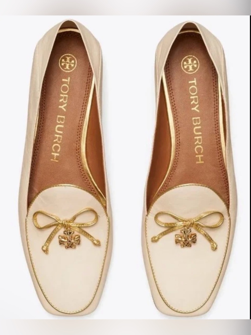 Tory Burch Tory Charm Convertible Ivory Goat Leather Loafers Flats Sz 8.5